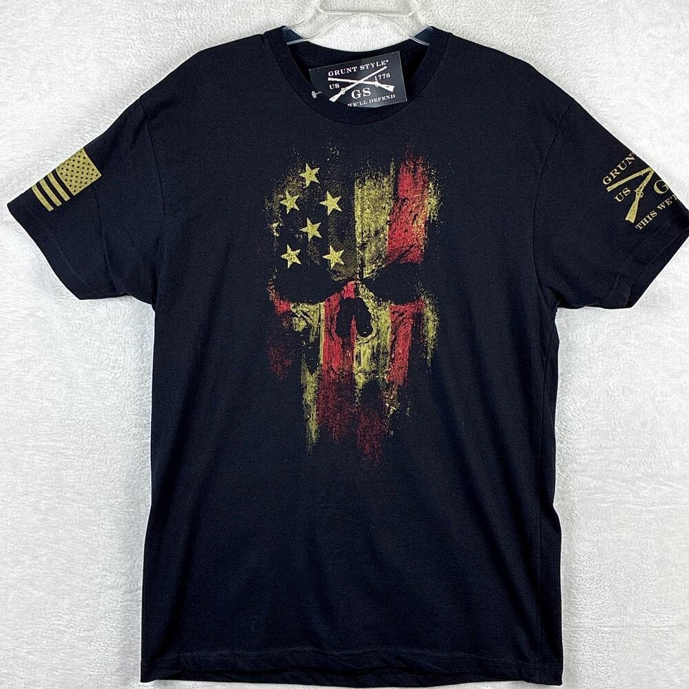 Grunt Style American Reaper T-Shirt Mens L Black 1776 Skull USA Patriot Military